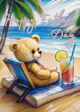 Beach Teddy - mobile ecard sent as a WhatsApp card, Fathers Day WhatsApp Card, Fathers Day eCard