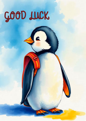 Good Luck Penguin - mobile ecard sent as a WhatsApp card