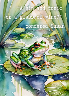 Pondering Frog - mobile ecard sent as a WhatsApp card, birthday ecard, artistic WhatsApp card