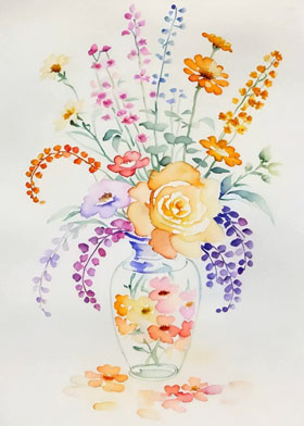 Watercolour Flowers - mobile ecard sent as a WhatsApp card, birthday ecard, artistic WhatsApp card