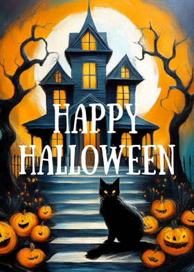 A Black Cat - mobile ecard sent as a Halloween WhatsApp card