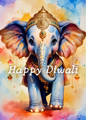 Diwali Elephant - mobile ecard sent as a Diwali WhatsApp card