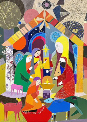 Colourful Nativity - mobile ecard sent as a Christmas WhatsApp card