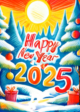 Happy New Year 2025 - mobile ecard sent as a New Year WhatsApp card