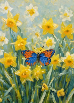 Butterfly Daffodils - mobile Birthday card sent via WhatsApp or email