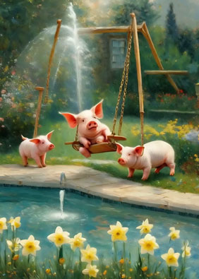 Pigs in the Pool - mobile Birthday card sent via WhatsApp or email