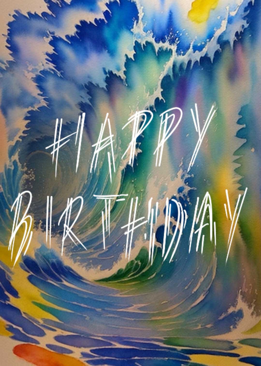 Wave Sketch Birthday instant WhatsApp Card